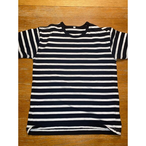 Striped Nautical T-Shirt Short Sleeve Unisex Cotton Black & White - Picture 1 of 1